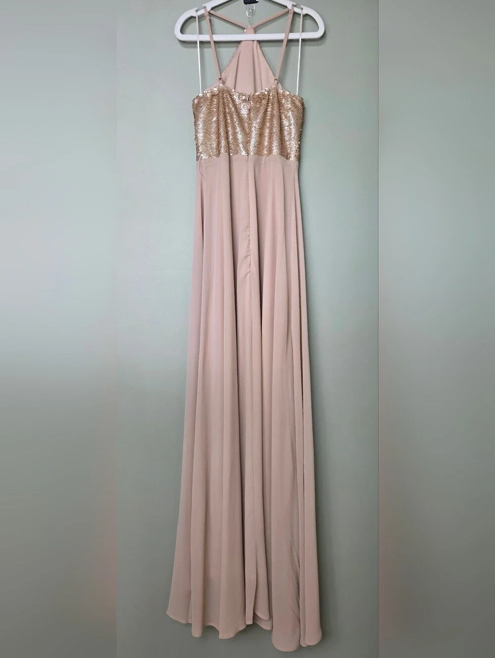 Lulus The Best Part Matte Gold Blush Champagne Sequin Halter Maxi Dress - XS